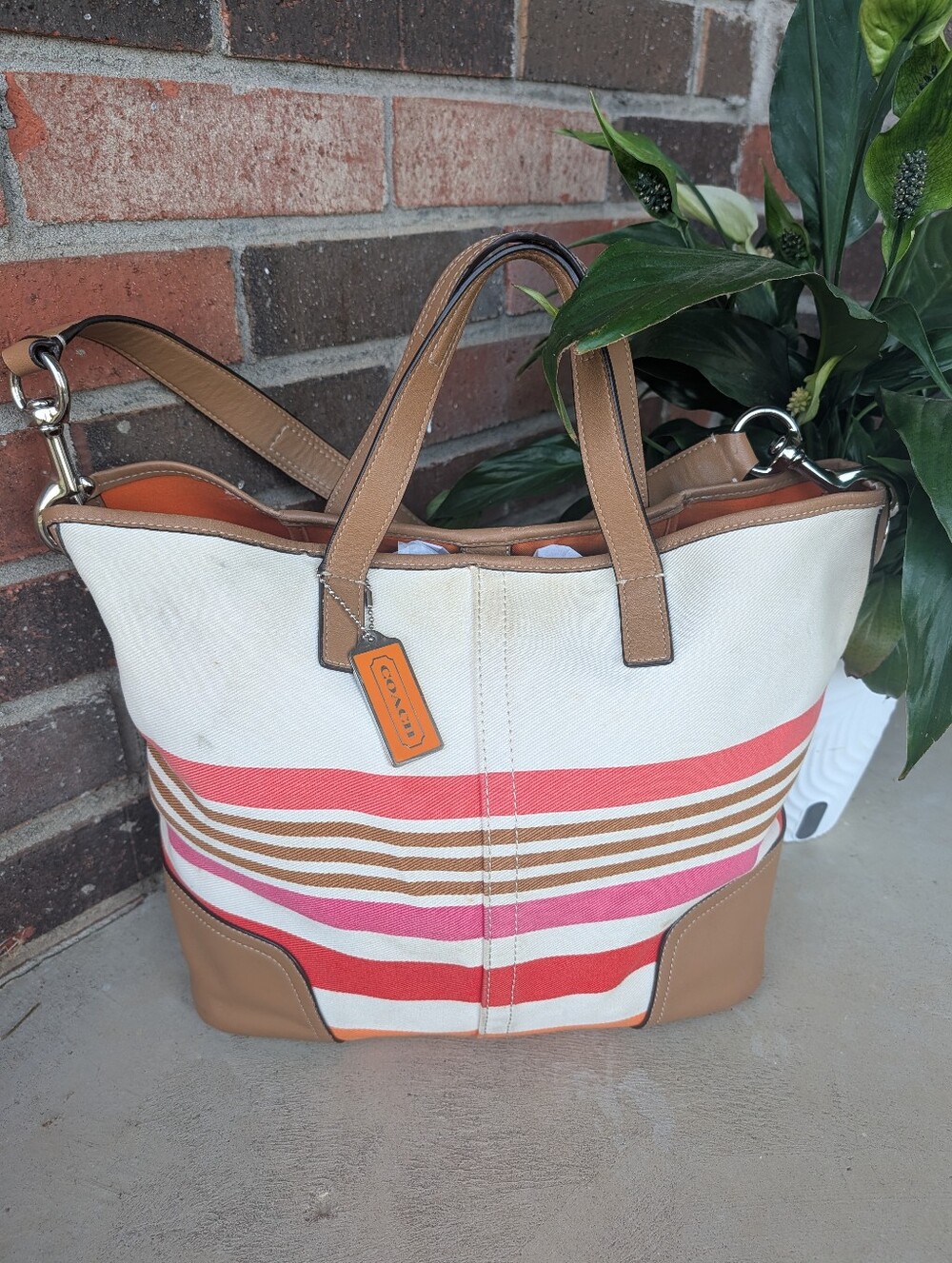 ❤️ Vintage Y2K COACH F30302 Hadley Canvas Striped Crossbody Tote Bag, Multicolor